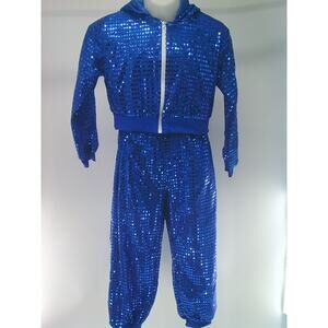 Dance Costume Large Child Blue Jazz Tap Sequins Hoodie Hip Hop Jazz Tap